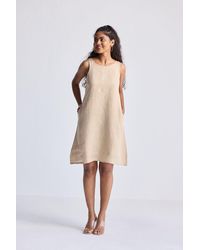 REISTOR - Hemp Short Dress With Back Embroidered Lace Detail - Lyst