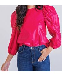 Karlie - Solid Pleather Puff Sleeve Top - Lyst
