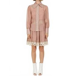 Beulahstyle - Lace Trim Detail Chiffon Shirt & Mini Skirt Set - Lyst