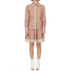 Beulahstyle - Lace Trim Detail Chiffon Shirt & Mini Skirt Set - Lyst