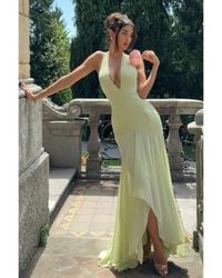 TRUEDAMES - Solid Halter Deep V Backless Maxi Tulle Dress - Lyst