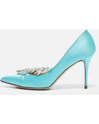 Manolo Blahnik - Satin Nadira Crystal Embellished Pointed Toe Pumps - Lyst