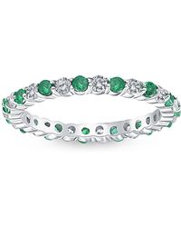 Pompeii3 - 1 Cttw Emerald & Diamond Wedding Eternity Stackable Ring 10k White Gold - Lyst