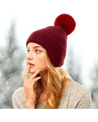 Fashnzfab - Solid Earflap Knit Pom Pom Beanie Hat - Lyst