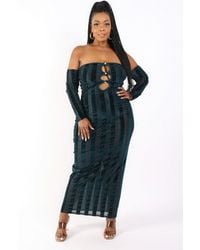 TRUEDAMES - Striped Velvet Off Shoulder Dress - Lyst