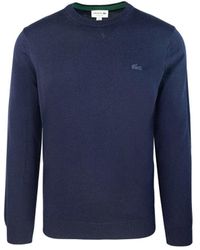 Lacoste - Merino Wool Sweater With Ribbed Detailing And Logo Emblem - Lyst
