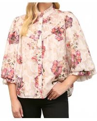 Fate - Metallic Floral Chiffon Sleeve Blouse - Lyst