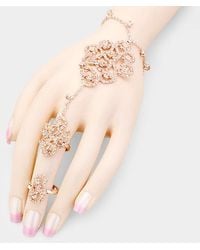 Fashnzfab - Pave Crystal Rhinestone Hand Chain Evening Bracelet Peach, Rose - Lyst