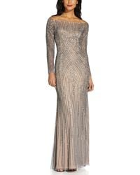 Adrianna Papell - Beaded Off-the-shoulder Evening Dress - Lyst