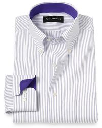 Paul Fredrick - Tailored Fit Non-Iron Cotton Stripe Dress Shirt With Contrast Trim - Lyst