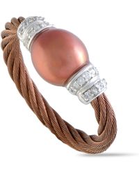 Charriol - Pearl Stainless Steel Bronze Pvd Pearl And White Cubic Zirconia Cable Ring - Lyst
