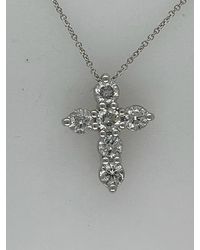 Diana M. Jewels - 18 Kt White Gold Diamond Cross Pendant Adorned With 1.50 Cts Tw Of Diamonds - Lyst