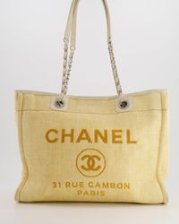 Chanel - Raffia Small Deauville Tote Bag With Silver Hardware - Lyst