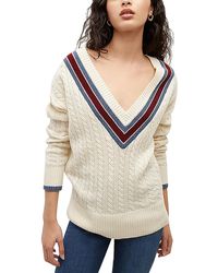 Veronica Beard - Cable-knit Ribbed Trim V-neck Sweater - Lyst