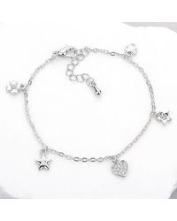 Fashnzfab - Stone Paved Clover Heart Star Charm Station Bracelet Clear - Lyst