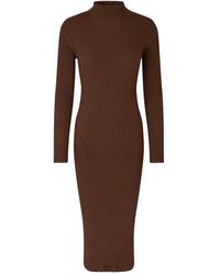 Stine Goya - Long Sleeve Turtleneck Knit Dress Coffee - Lyst
