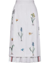 Thom Browne - Knee Length Floral Pleated Skirt - Lyst