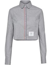 Thom Browne - Stripe Cotton Flannel Classic Cropped Round Collar Shirt - Lyst