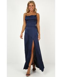 Showpo Shape Of You Dress In Navy Satin - Blue