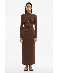 knee length dresses for ladies Anjela Long Sleeve Thigh Split Midi Dress Champagne Selfie Leslie