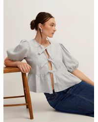 Icône - Touch Of Linen Tie Ribbons Striped Blouse - Lyst