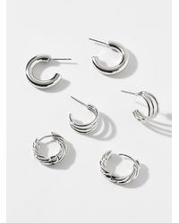 Simon's - Mixed Metallic Hoops Set Of 3 - Lyst