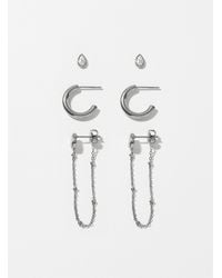 Simon's - Chain, Hoop And Crystal Trio Earrings Set Of 3 - Lyst