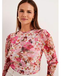 Ted Baker - Pressed Flowers Ruched Micromesh Blouse - Lyst