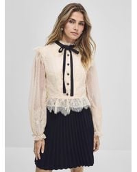 Icône - Lace And Swiss Dot Cropped Blouse - Lyst