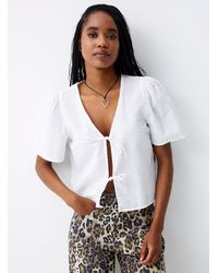 ONLY - Bow Waffled Cotton Blouse - Lyst