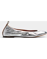 Lanvin - Silver Leather Signature Ballet Flats - Lyst