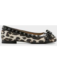 Ganni - Eyelets Bow Ballerina - Lyst