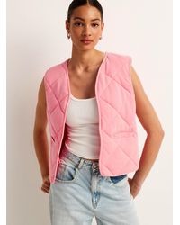 Ichi - Muted Pink Sleeveless Quilted Jacket - Lyst