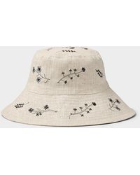 Simon's - Floral Embroidery Pure Linen Bucket Hat - Lyst