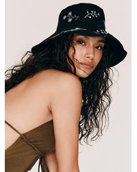 Simon's - Floral Embroidery Pure Linen Bucket Hat - Lyst