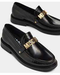 Moschino - Gold Logo Glossy Leather Loafers Men - Lyst