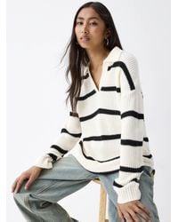 Twik - Ribbed And Striped Johnny Collar Sweater - Lyst