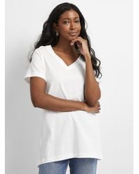 Contemporaine - V-neck Organic Cotton Tunic T-shirt (women, White, Large) - Lyst
