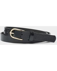 Simon's - Shiny Textured Leather Thin Belt - Lyst