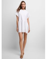 Icône - Broderie Anglaise Organic Cotton Jersey Mini Dress - Lyst