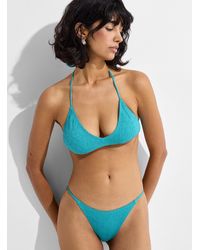 Simon's - Textured Flower Teal Slim Bikini - Lyst