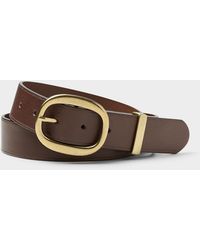 Simon's - Oval Brass Buckle Smooth Leather Belt - Lyst
