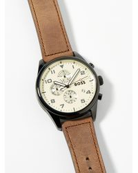 BOSS - Leather Band Chronograph Watch - Lyst