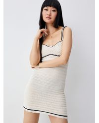 ONLY - Black And Beige Knit Sweetheart Neckline Dress - Lyst