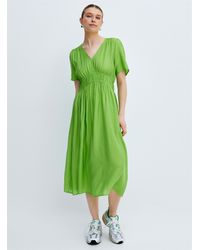Ichi - Ruffled Waist Lime Green Midi Dress - Lyst