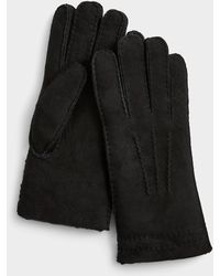 Simon's - Topstitched Fur Suede Gloves - Lyst
