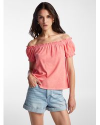 Icône - Touch Of Linen Exposed Shoulders Blouse - Lyst