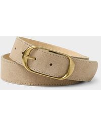 Simon's - Longline Buckle Topstitched Suede Belt - Lyst