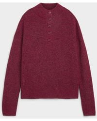 Contemporaine - Buttoned Chimney Collar Fuzzy Sweater - Lyst