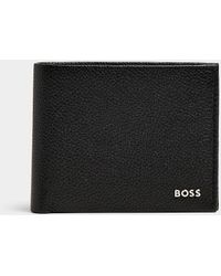 BOSS - Silver Logo Grained Leather Wallet - Lyst